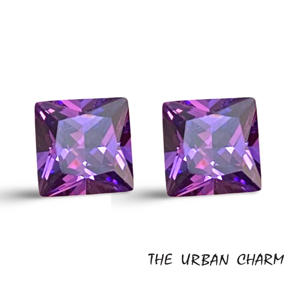 10mm Princess Amethyst Cubic Zirconia AAAAA quality Lab-grown Loose Gemstones : Set of 2