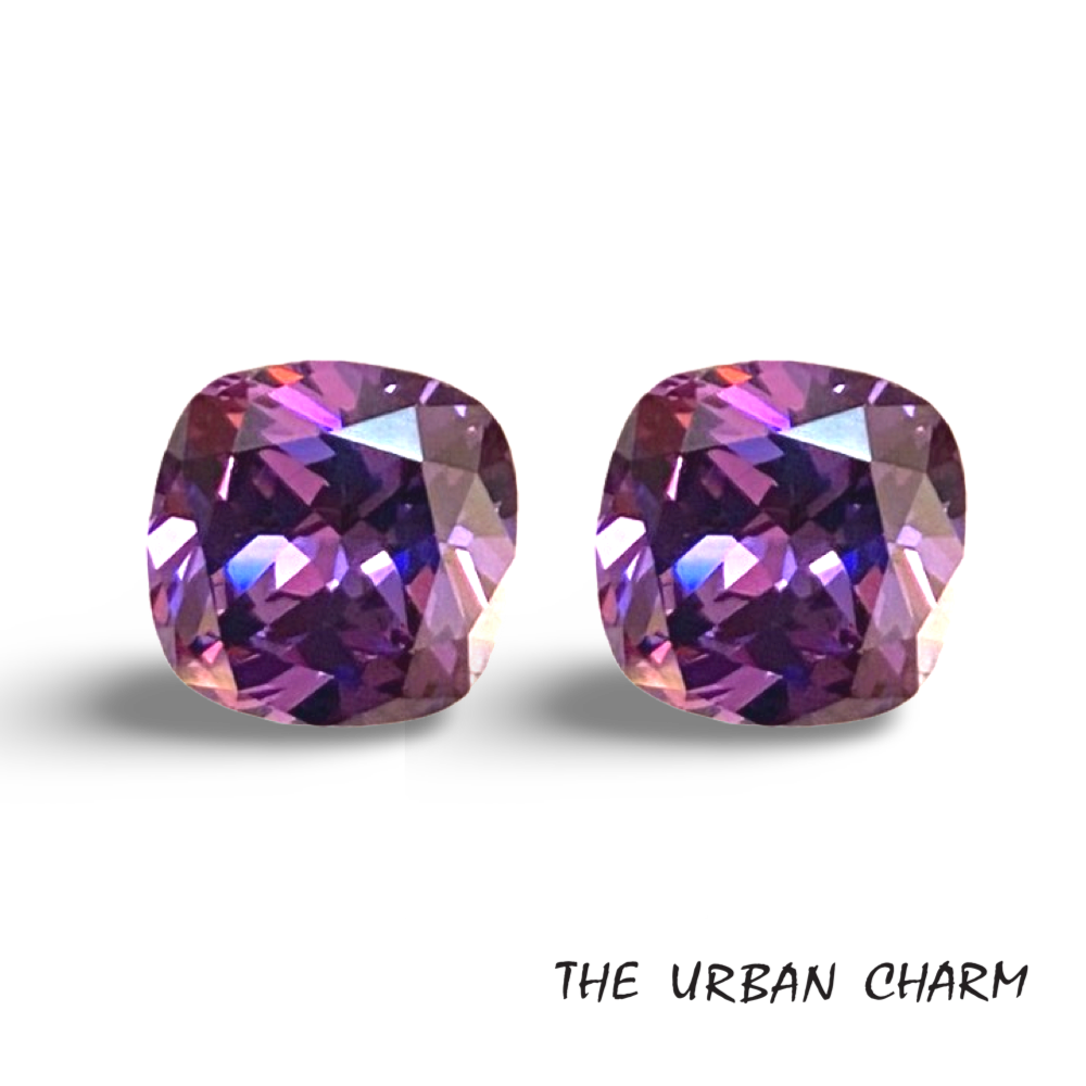 12mm Cushion Cut Amethyst Cubic Zirconia AAAAA quality Lab-grown Loose Gemstones : Set of 2