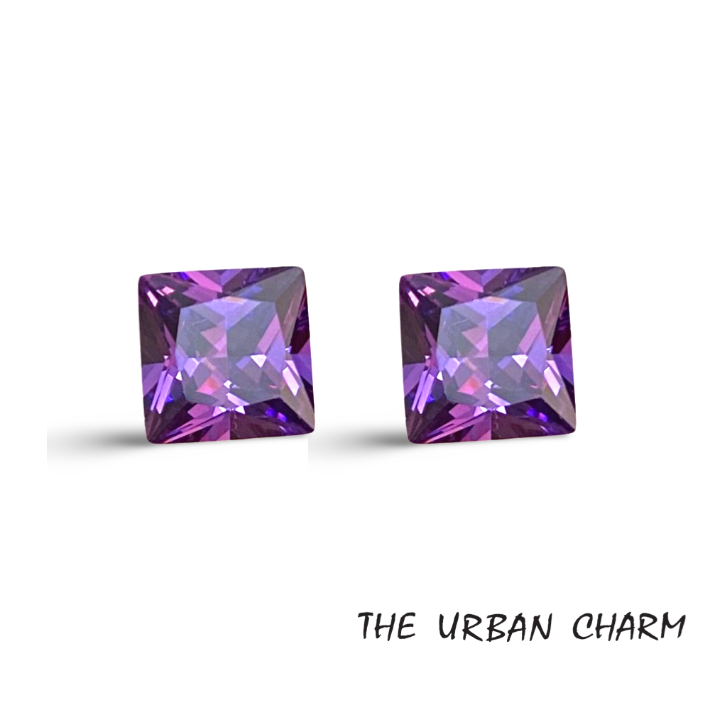 8mm Princess Amethyst Cubic Zirconia AAAAA quality Lab-grown Loose Gemstones : Set of 2