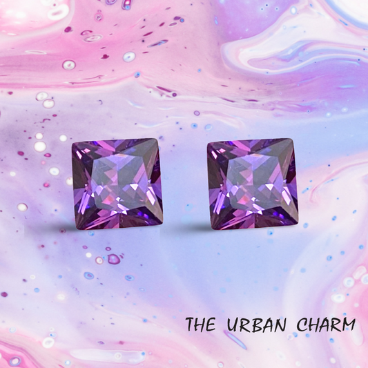 8mm Princess Amethyst Cubic Zirconia AAAAA quality Lab-grown Loose Gemstones : Set of 2