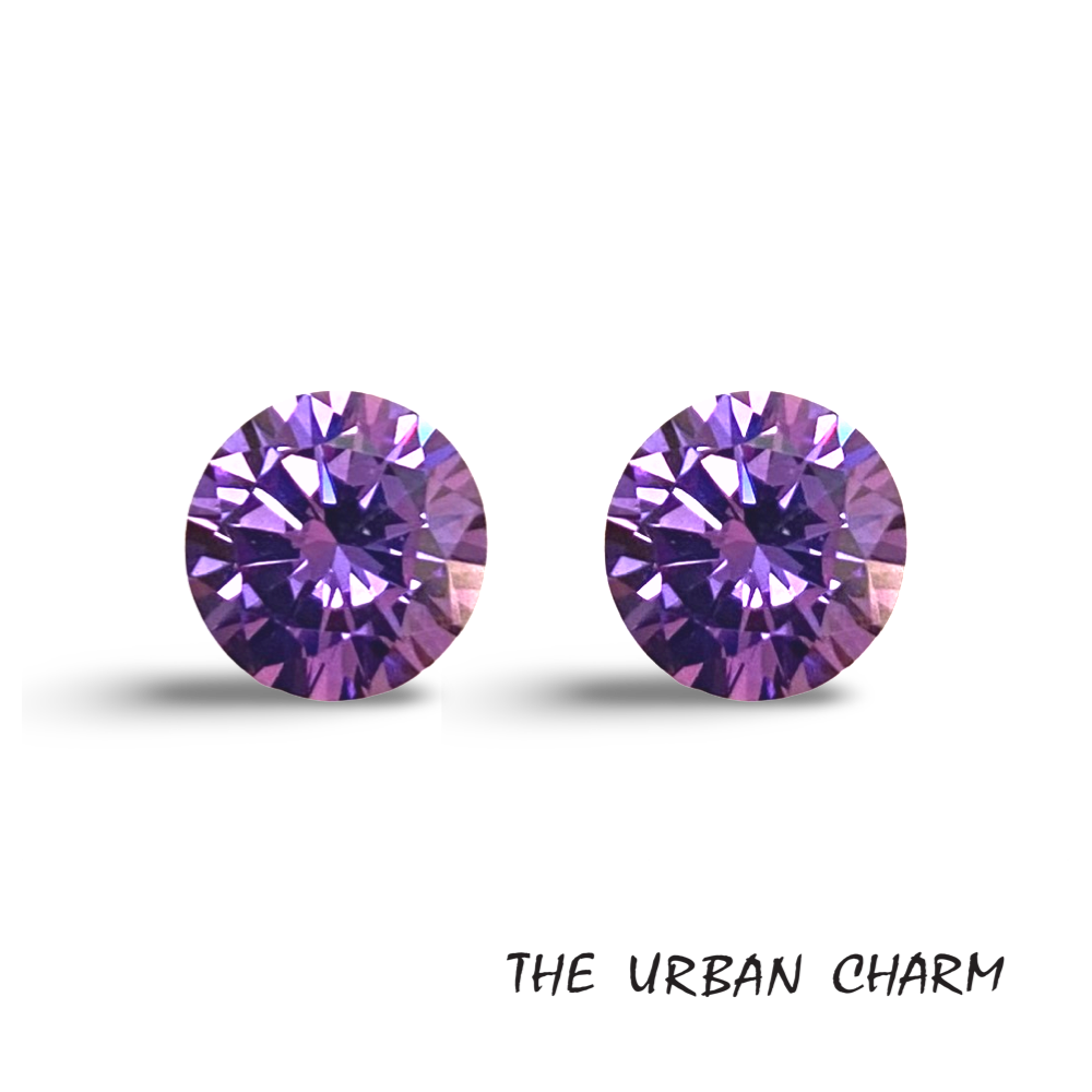 8mm Round Amethyst Cubic Zirconia AAAAA quality Lab-grown Loose Gemstones : Set of 2