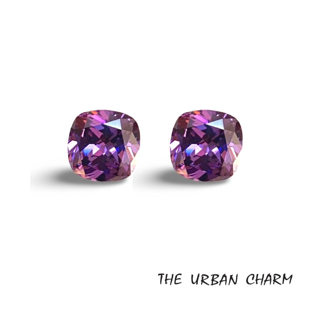 10mm Cushion Amethyst Cubic Zirconia AAAAA quality Lab-grown Loose Gemstones : Set of 2
